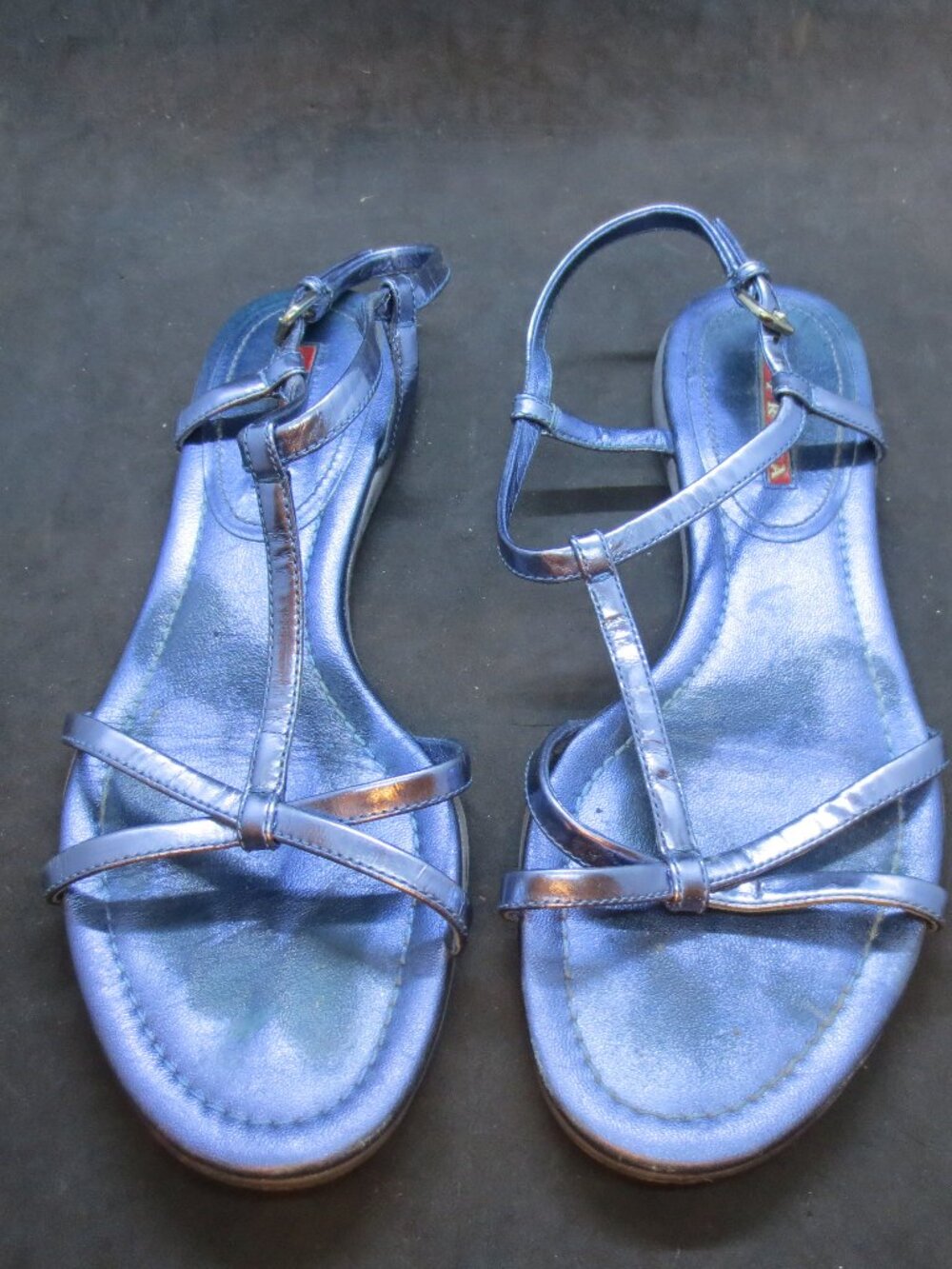 Prada Metallic Blue Strappy Sandals